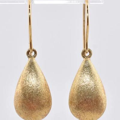 Brushed 18k Yellow Gold Dangle Earrings