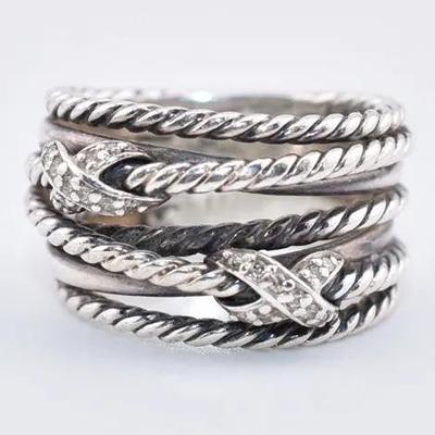David Yurman - Sterling Silver Diamond X Crossover Ring