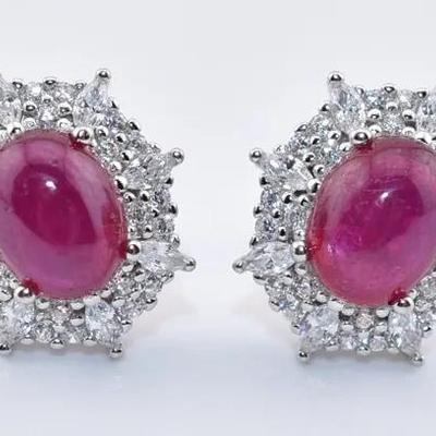 Sterling Silver Natural Ruby Cabochon Earrings - Possibly Treated