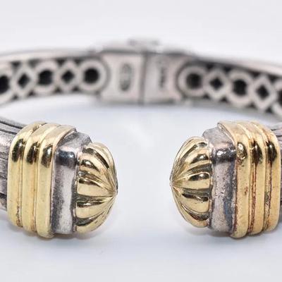 Lagos Caviar - Sterling Silver & 18k Yellow Gold Hinged Cuff Bracelet