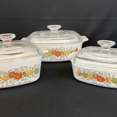 3 Square "Spice of Life" Corningware Pieces