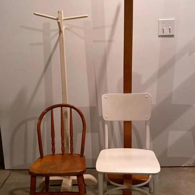 (2) Childrens Chairs and (2) Coat Racks