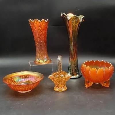 (5) Stunning Pieces of Carnival Glass 