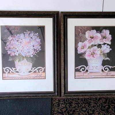 (2) Shari White Framed Floral Prints 
