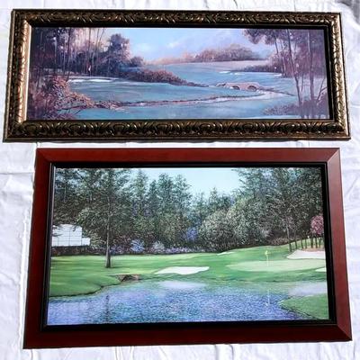 (2) Framed Golf Course Pieces 