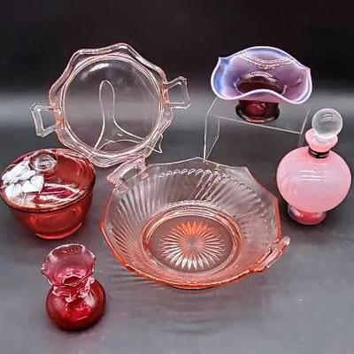 Pink and Purple Glassware Pieces - Carnival & Depression Glass
