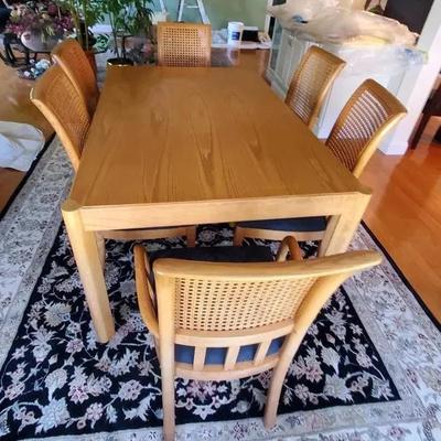 Dining Room Table and (6) Caned Chairs