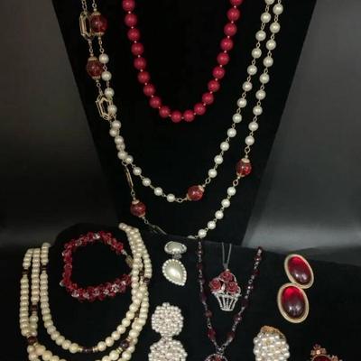 Ct649 red white costume jewelry