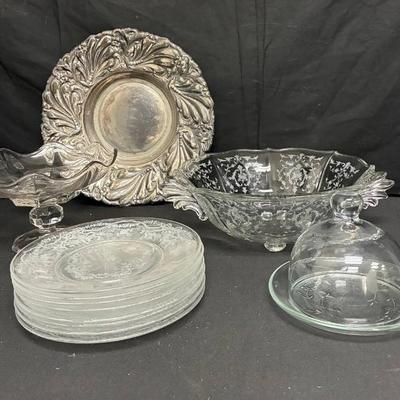 Ct695 glass serveware silver plate tray