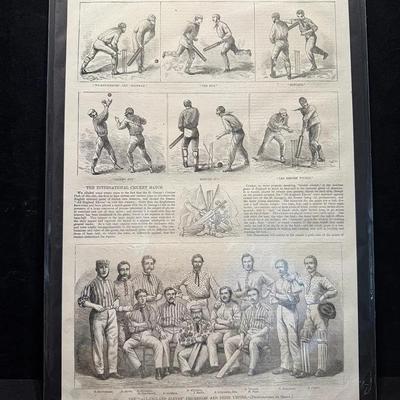1868 original harpers wood engraving international cricket match