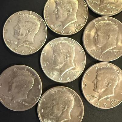 Fifteen half dollars circa 1954 to 1976