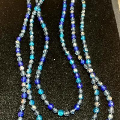 Blue faceted glass bead necklace trio