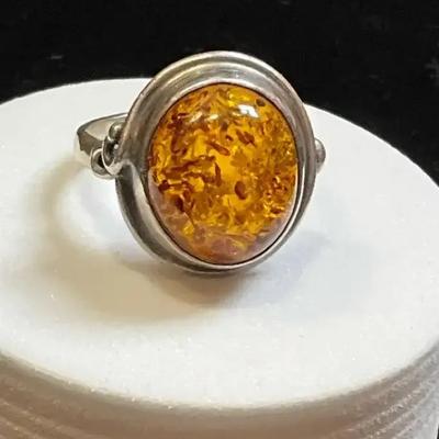 Sterling amber ring