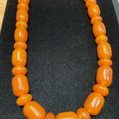 Butterscotch round barrel bead necklace
