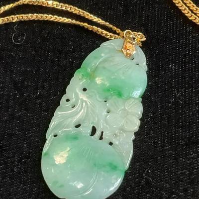 Jadeite pendant on 14k gold chain