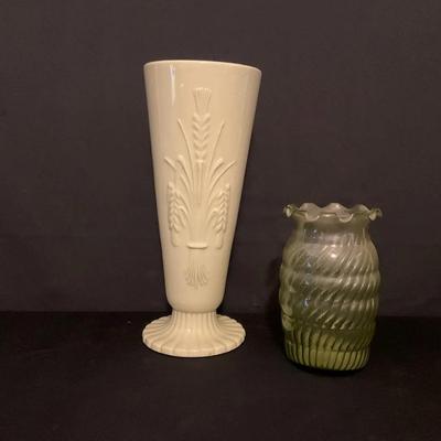 Art Deco NJ Sage Wheat & Vintage Blown Glass Vases