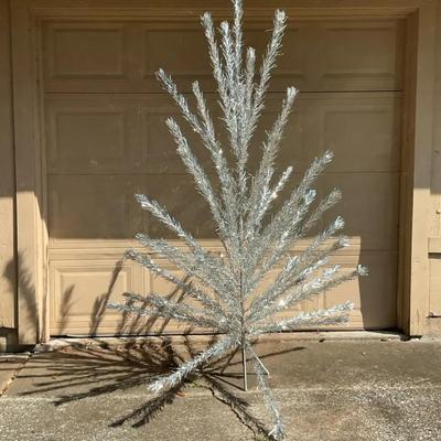 Vintage 7’ Silver Aluminum Christmas Tree 