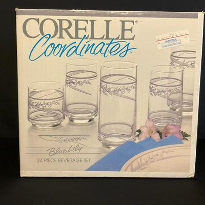 Corelle Coordinates 24 Piece Beverage Set - Blue Lily - Lot #2