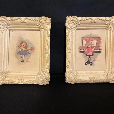 The Wee Musicians, Two Framed, Petite Paintings