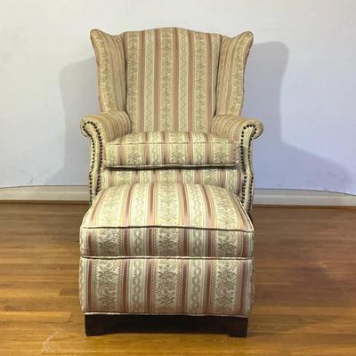 Vintage Queen Anne Styled Upholstered Chair & Ottoman
