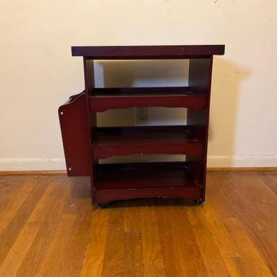 Burgundy Rolling Shelf On Wheels
