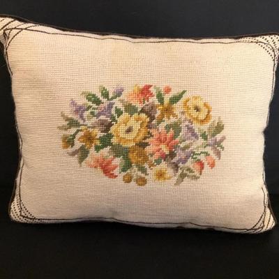 Floral Needlepoint Decorative Pillow
