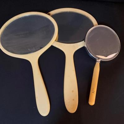 Three Vintage Celluloid Hand Mirrors 