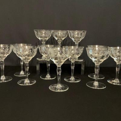 12 Vintage Etched Crystal Stemware