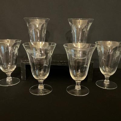 6 Etched Glass Goblets