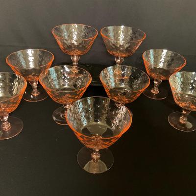 9 Vintage Pink Footed Sorbet Glasses