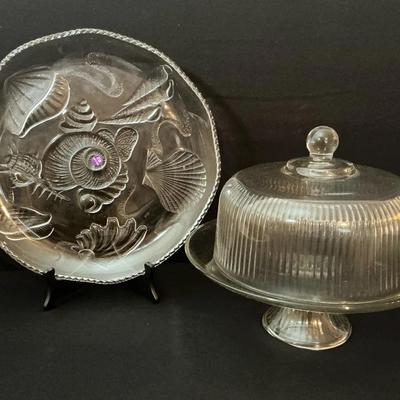 Nautilus Crystal Platter And Cake Set