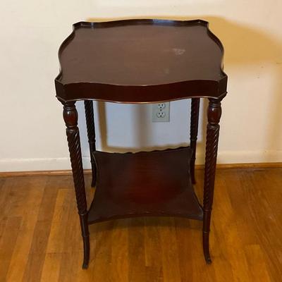 Mid Century Federal Style Mahogany Two Tier Barley Twist Side Table