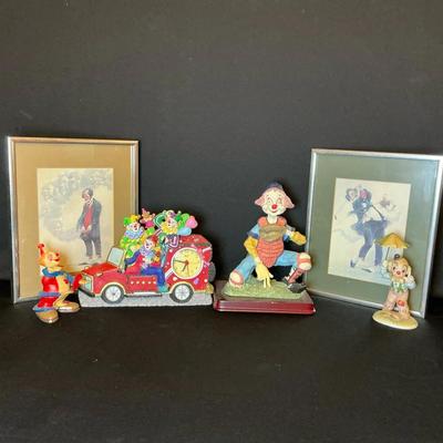 Vintage Collection Of Clown Figurines and Framed Art