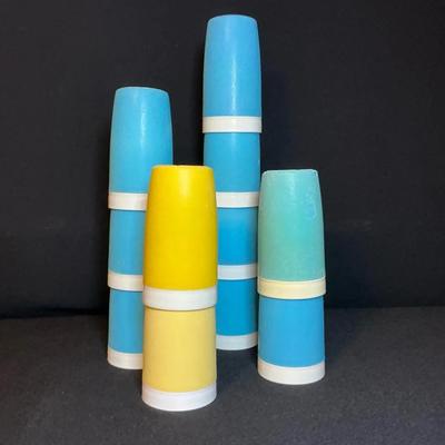 Vintage Blue And Yellow Plastic Cups