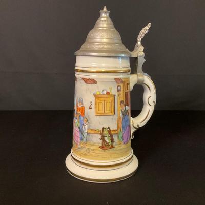German Stein With Hinged Lid