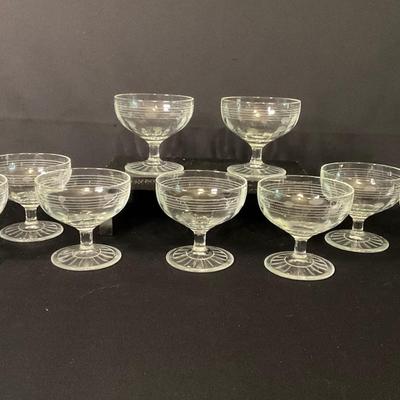9 Etched, Dots And Lines, Pressed Foot Sorbet Glasses