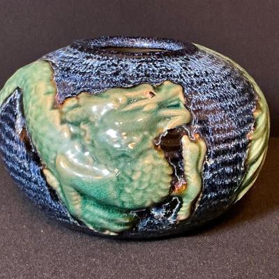 Signed Chinese Raku Fired Ceramic Bowl 