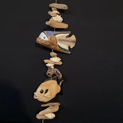 Ceramic Fish And Driftwood Hanging Art