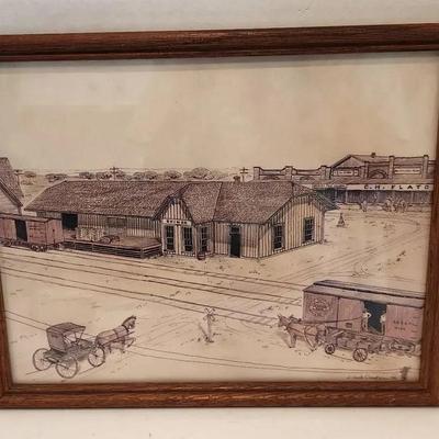 Water Color Etching of Old West, Signed By J.Jack Cloutier