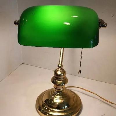 Banker's Desk Lamp With Green Glass