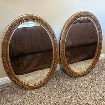 Pair of Matching Heavy Gold Edge Oval Mirrors