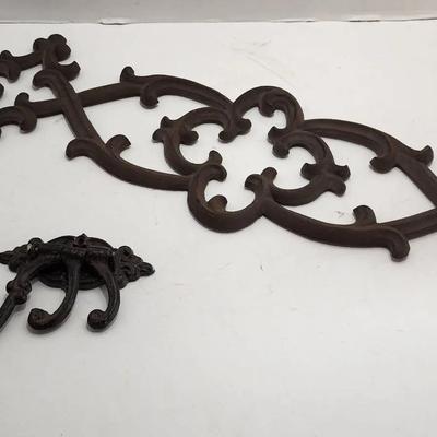 Cast-Iron Swivel Coat Hook & Wrought Iron Scroll Wall Hanging