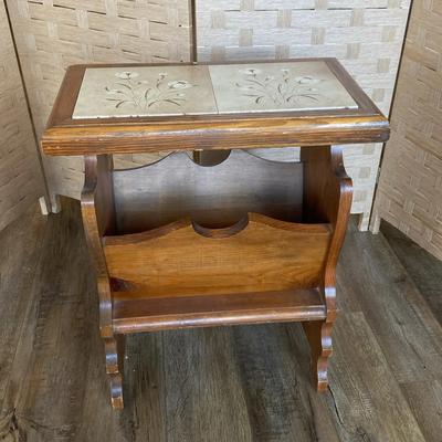 Vintage Wooden Tile Top Magazine Holder (22”x19”x11”)