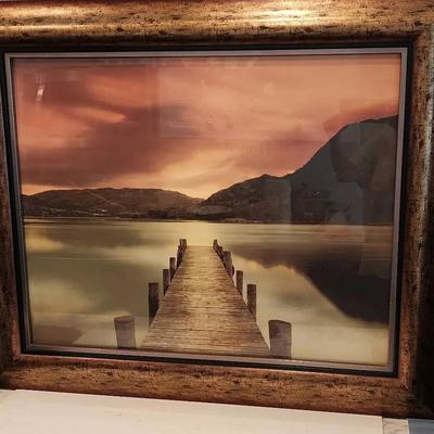 Framed Picture Of Wooden Pier & Sunset
