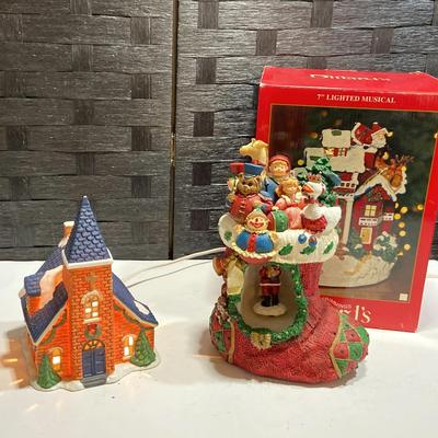 Porcelain Winter Valley Cottage Church & Musical Stocking 