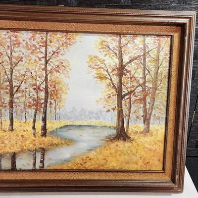 Original Oil Painting on Canvas of Autumn Forest with a River