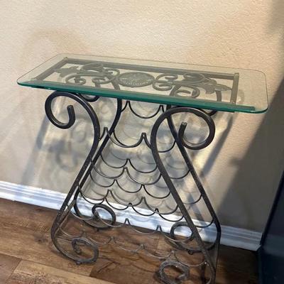 Small Metal Console Table with Wine Rack Base