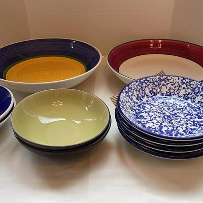 Set of Assorted Colorful Ceramic Bowls & Plates