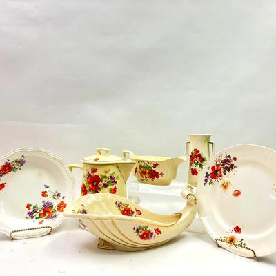 Vintage “Canonsburg” Pitcher & Floral Dishes