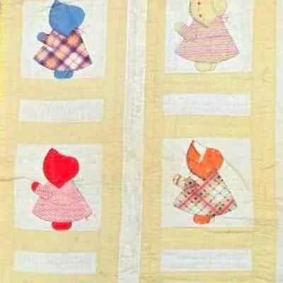 Yellow Sunbonnet Sue Patterned Quilt
